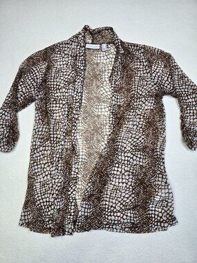 Susan Graver Sheer Leopard Animal Print Open Front Cardigan Jacket Size S
